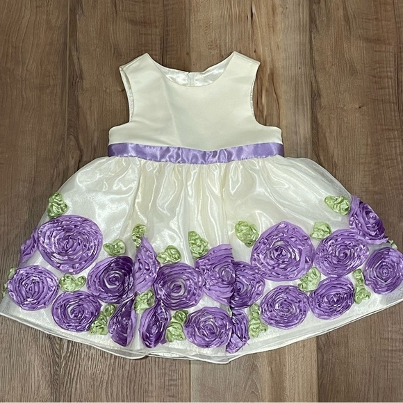 American Princess Ivory and Purple Rosette Dress with Cardigan - Picture 2 of 11